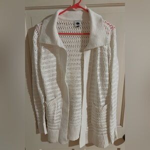 CAbi Open Knit White Cardigan Sweater